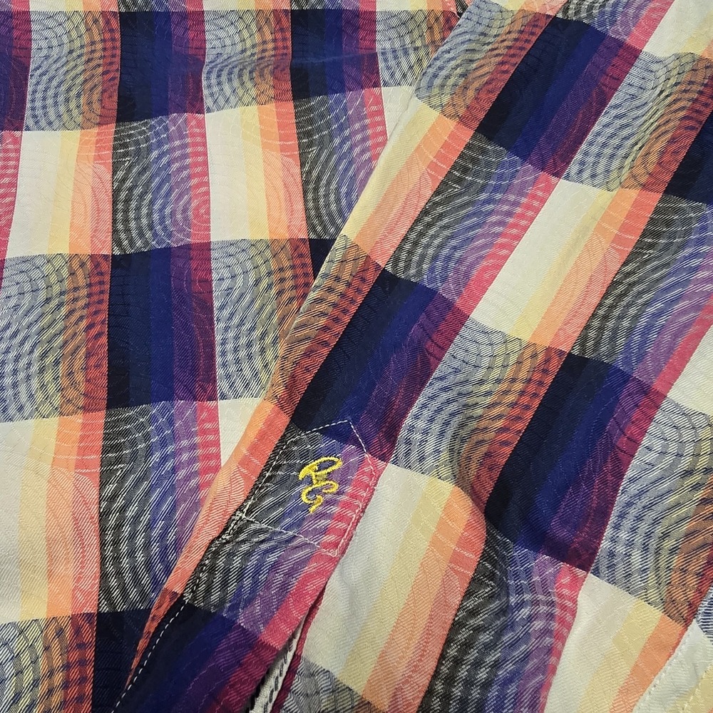 Robert Graham Bright Plaid Hypnotic Swirl Shirt Multicolor Contrast Flip Cuff XL - Picture 5 of 9